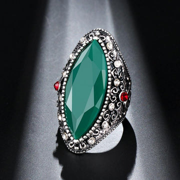 New Geometric Green White Rhinestones Vintage Jewellery Silver Color Antique Ring - The Jewellery Supermarket